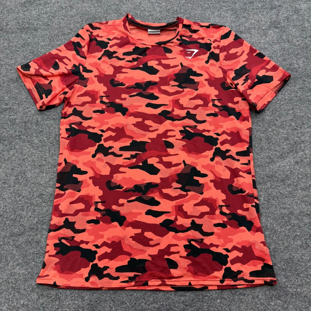 Gymshark Mens Red Orange Camo Performance Training T-Shirt Size L